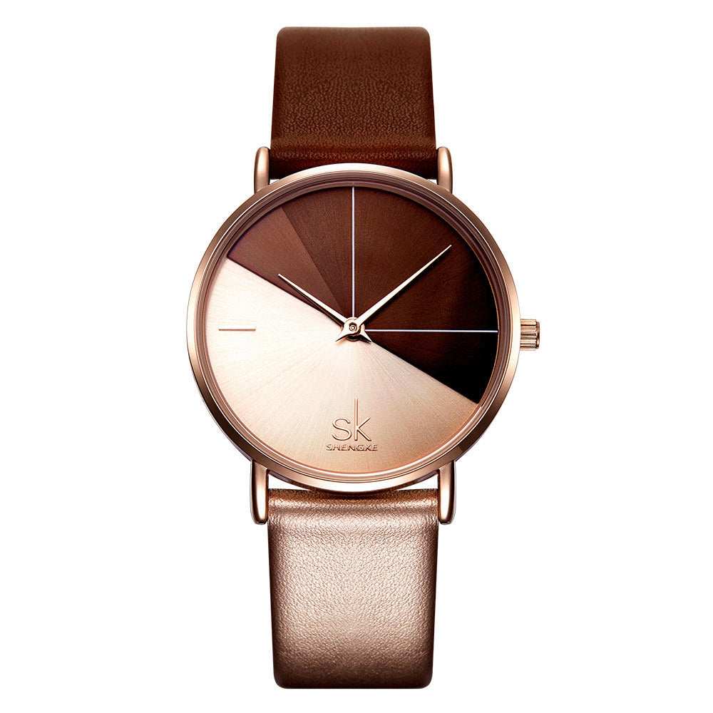 Color: Rose Gold - Two-tone belt rose gold female watch