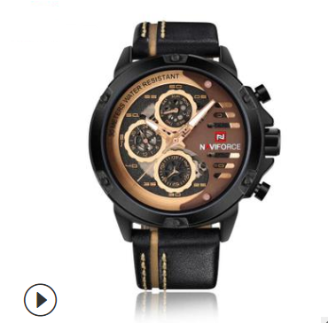 Color: Brown - Fashion waterproof calendar belt quartz watch men's watch