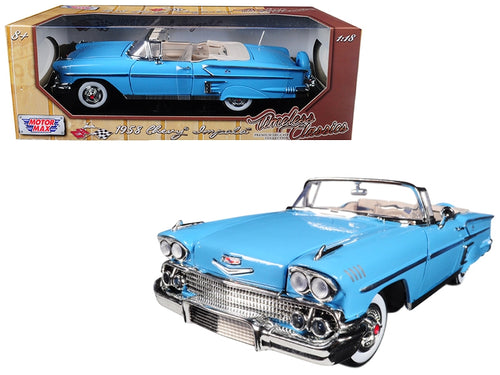 Load image into Gallery viewer, 1958 Chevrolet Impala Convertible Light Blue &quot;Timeless Classics&quot; 1/18 Diecast Model Car by Motormax
