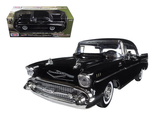 Load image into Gallery viewer, 1957 Chevrolet Bel Air Hardtop Black &quot;Timeless Classics&quot; 1/18 Diecast Model Car by Motormax
