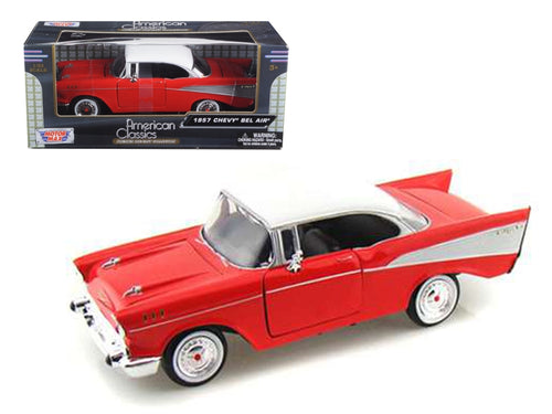 Load image into Gallery viewer, 1957 Chevrolet Bel Air Red with White Top 1/24 Diecast Model Car by Motormax
