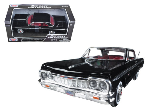 Load image into Gallery viewer, 1964 Chevrolet Impala Black with Red Interior 1/24 Diecast Model Car by Motormax
