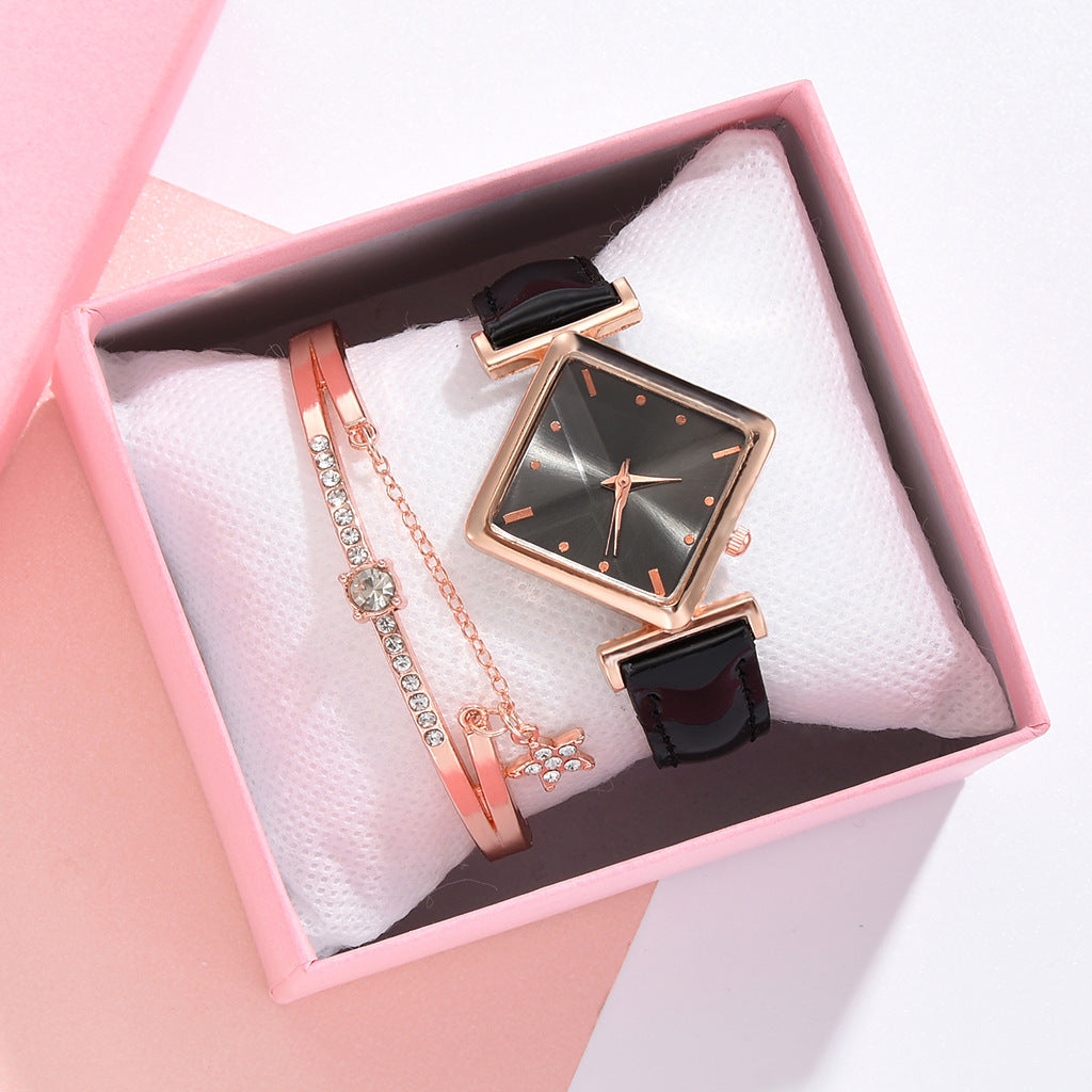 Color: Black brown - Square head quartz watch set