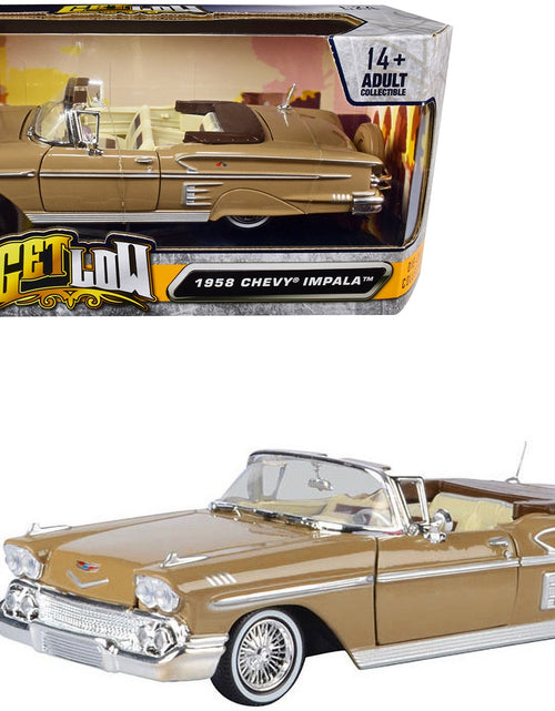 Load image into Gallery viewer, 1958 Chevrolet Impala Convertible Lowrider Light Brown with Cream Interior &quot;Get Low&quot; Series 1/24 Diecast Model Car by Motormax
