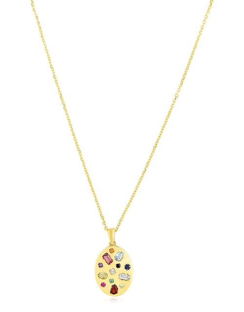 Load image into Gallery viewer, 14k Yellow Gold High Polish Oval Gemstone Inlay Necklace
