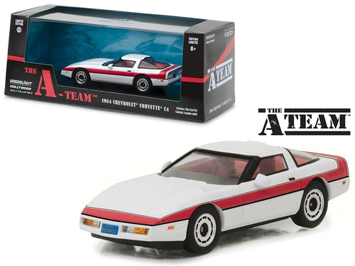 Load image into Gallery viewer, 1984 Chevrolet Corvette C4 White with Red Stripe &quot;The A-Team&quot; (1983-1987) TV Series 1/43 Diecast Model Car by Greenlight
