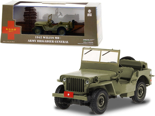 Load image into Gallery viewer, 1942 Willys MB Army Green &quot;Army Brigadier General&quot; &quot;MASH&quot; (1972-1983) TV Series 1/43 Diecast Model Car by Greenlight
