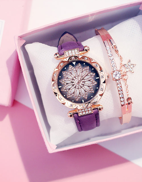 Load image into Gallery viewer, Color: Purple A - Time to run watch Fashion ladies quartz watch Diamond waterproof steel watch
