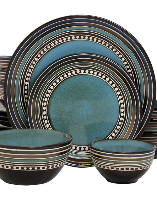 Load image into Gallery viewer, Gibson Elite Caf Versailles 16 Piece Double Bowl Dinnerware Set - Blue
