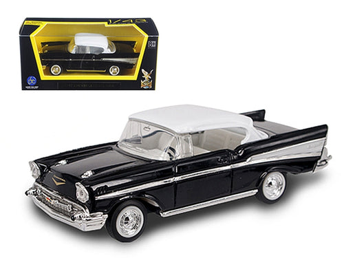 Load image into Gallery viewer, 1957 Chevrolet Bel Air Black with White Top 1/43 Diecast Model Car by Road Signature
