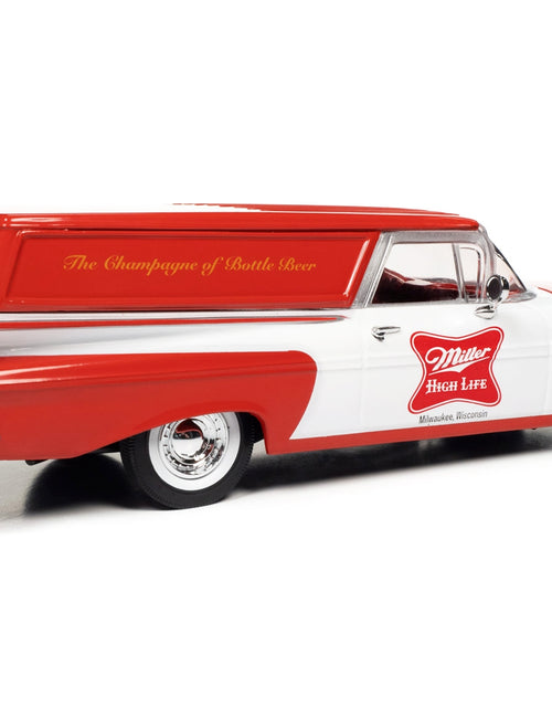 Load image into Gallery viewer, 1959 Chevrolet Sedan Delivery Car Red and White &quot;Miller High Life: The Champagne of Beers&quot; 1/24 Diecast Model Car by Auto World
