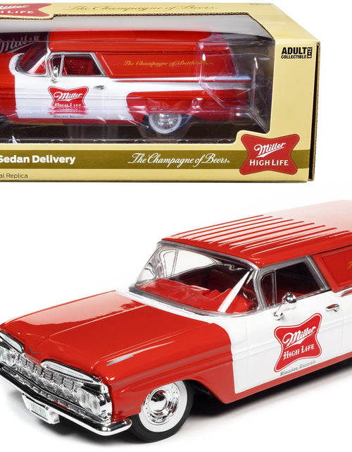 Load image into Gallery viewer, 1959 Chevrolet Sedan Delivery Car Red and White &quot;Miller High Life: The Champagne of Beers&quot; 1/24 Diecast Model Car by Auto World
