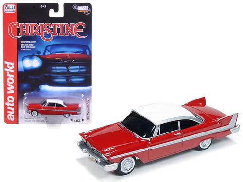 Load image into Gallery viewer, 1958 Plymouth Fury Red with White Top &quot;Christine&quot; (1983) Movie 1/64 Diecast Model Car by Auto World
