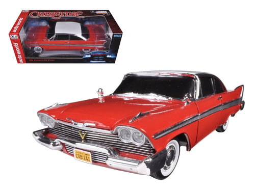 Load image into Gallery viewer, 1958 Plymouth Fury Red with White Top (Night Time Version) &quot;Christine&quot; (1983) Movie 1/18 Diecast Model Car by Auto World
