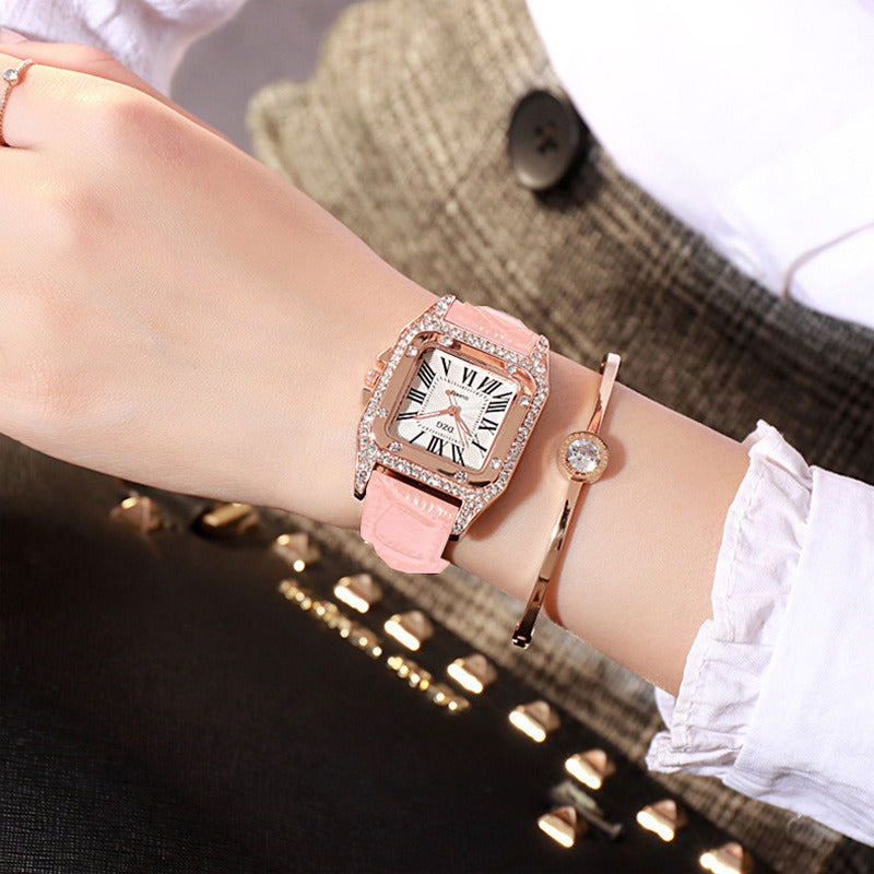 Female student Korean style square rhinestone leisure starry sky quartz watch