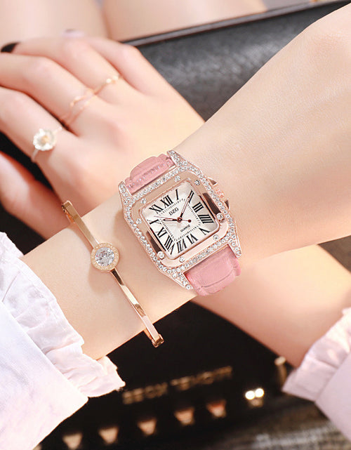 Load image into Gallery viewer, Female student Korean style square rhinestone leisure starry sky quartz watch
