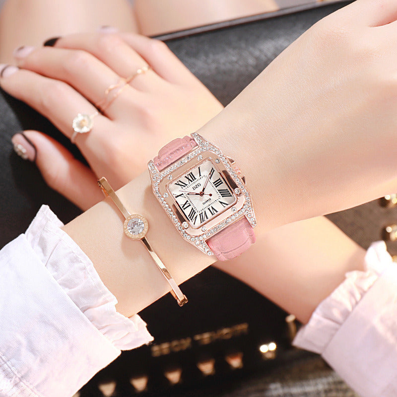 Female student Korean style square rhinestone leisure starry sky quartz watch