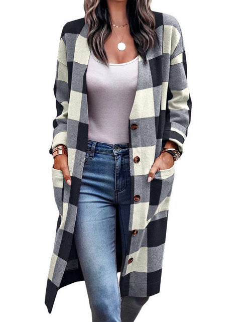 Load image into Gallery viewer, Women Loose Check Button Wool Shacket Jacket Cardigan
