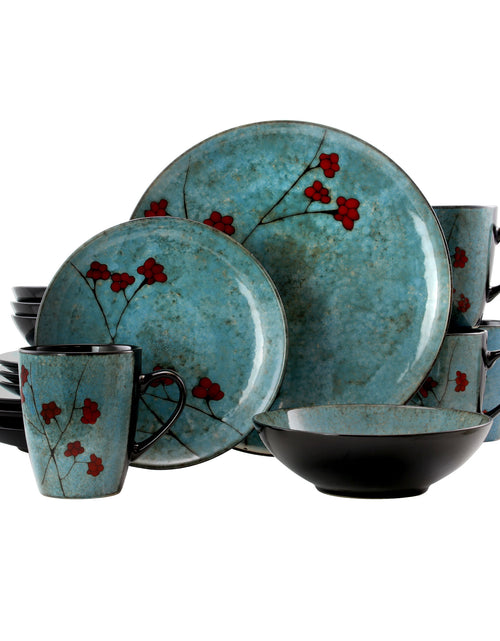 Load image into Gallery viewer, Elama Floral Accents 16 Piece Dinnerware Set in Blue
