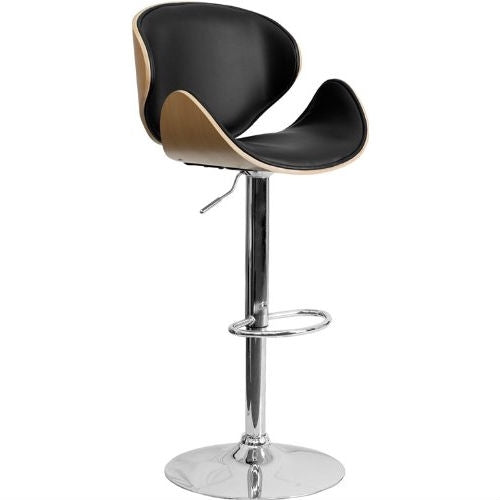 Load image into Gallery viewer, Modern Adjustable Height Barstool with Curved Black Vinyl Seat &amp; Back
