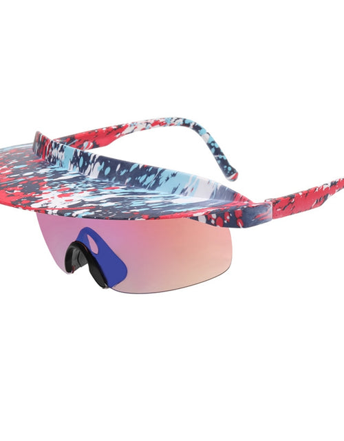 Load image into Gallery viewer, 1 Pair Men Women Fashion Cycling Glasses High-definition Lenses Colorful Hat Brim Outdoor Sport Sunglasses Eyewear D red printing blue lens
