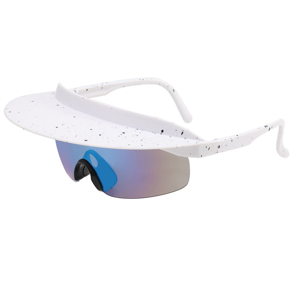 1 Pair Men Women Fashion Cycling Glasses High-definition Lenses Colorful Hat Brim Outdoor Sport Sunglasses Eyewear C White spot frame blue lens