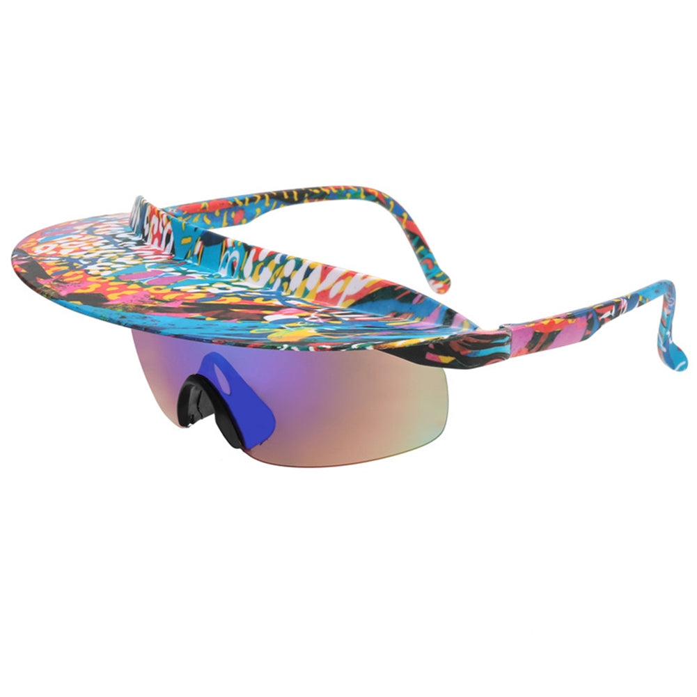 1 Pair Men Women Fashion Cycling Glasses High-definition Lenses Colorful Hat Brim Outdoor Sport Sunglasses Eyewear F yellow printing green lens