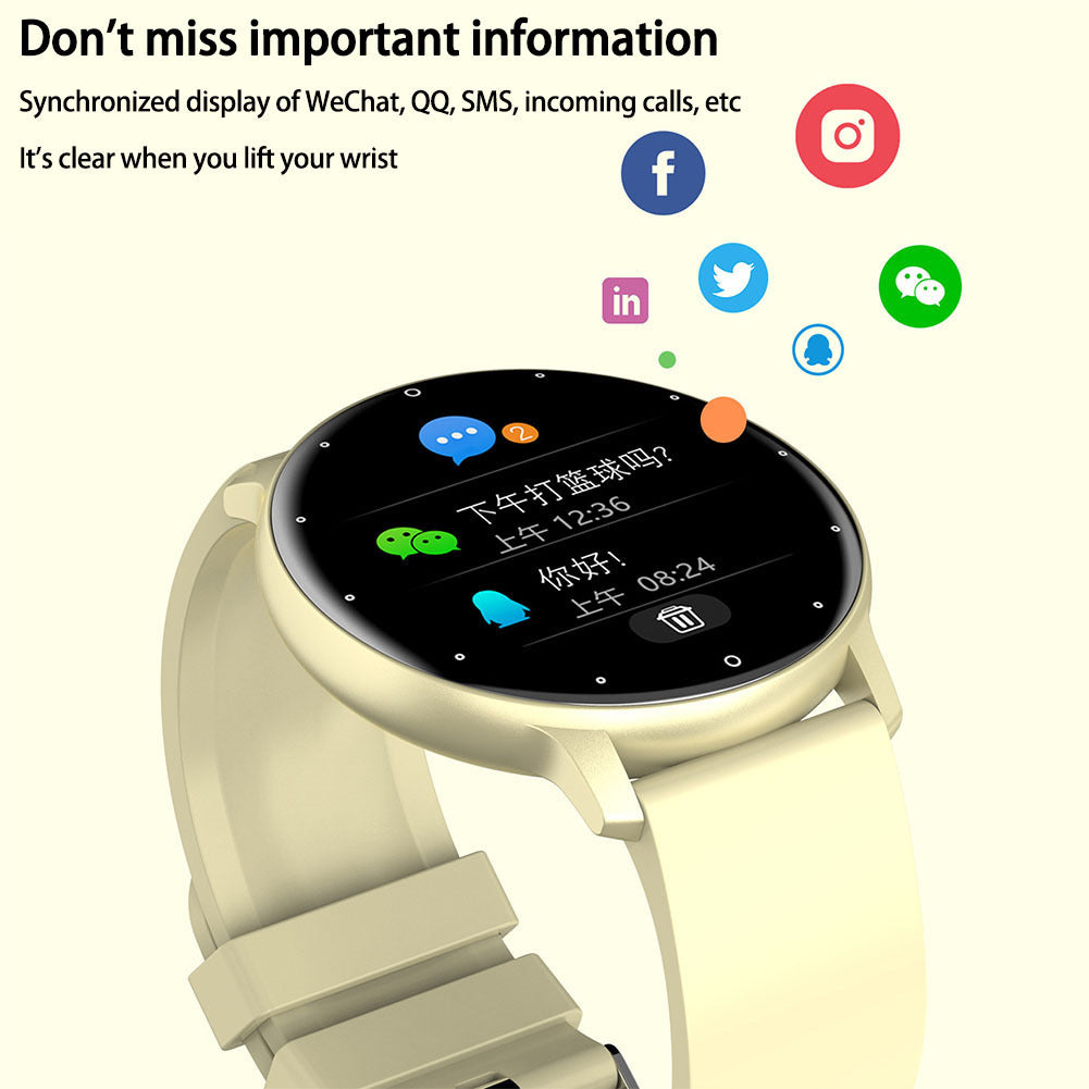 1.28 Inch Zl02 Smart Watch Heart Rate Blood Pressure Monitor Sport Running Watch Compatible for Android iOS Black