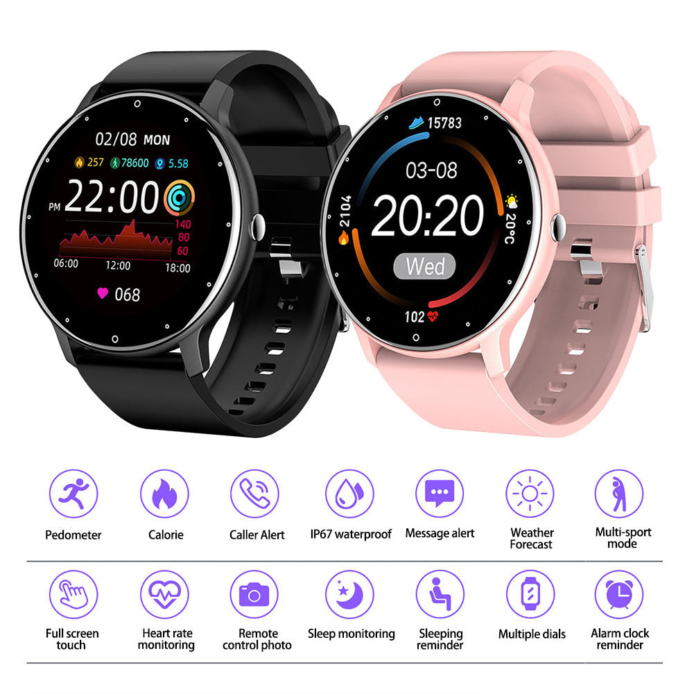 1.28 Inch Zl02 Smart Watch Heart Rate Blood Pressure Monitor Sport Running Watch Compatible for Android iOS Black