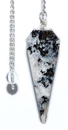 Load image into Gallery viewer, 6-sided Rainbow Moonstone pendulum
