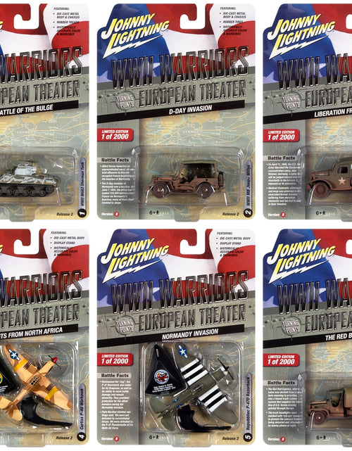 Load image into Gallery viewer, &quot;WWII Warriors: European Theater&quot; Military 2022 Set B of 6 pieces Release 2 Limited Edition to 2000 pieces Worldwide Diecast Model Cars by Johnny Lightning
