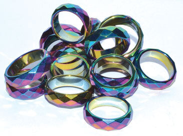 Load image into Gallery viewer, (set of 50) Rainbow Magnetic Hematite Faceted rings
