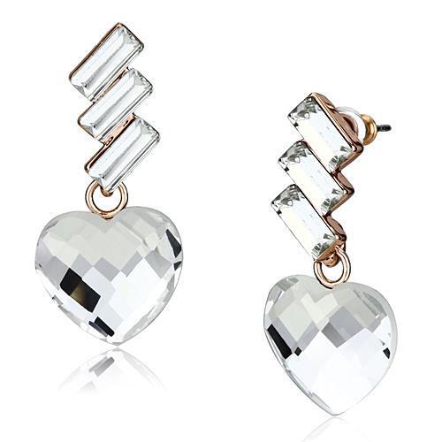 Load image into Gallery viewer, LO2756 - Rose Gold Iron Earrings with Top Grade Crystal  in Clear
