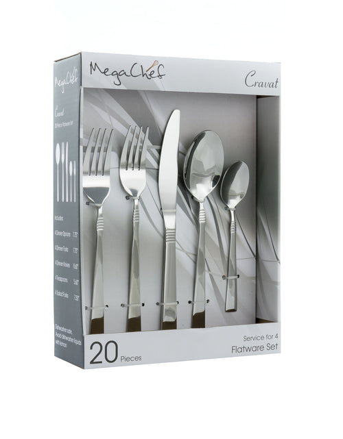 Load image into Gallery viewer, MegaChef Cravat 20 Piece Flatware Utensil Set, Stainless Steel Silverware Metal Service for 4 in Silver
