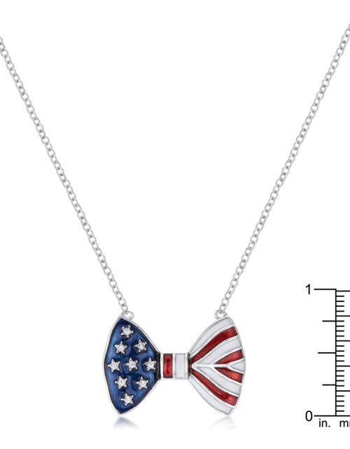 Load image into Gallery viewer, .025 Ct Stars and Stripes Bow Tie Necklace with CZ
