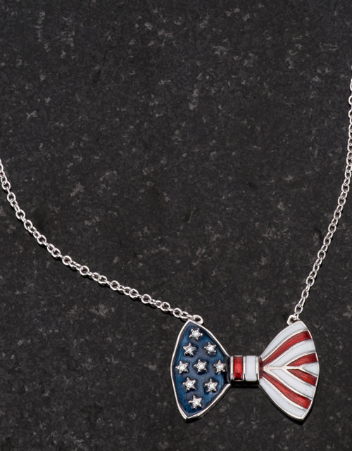 Load image into Gallery viewer, .025 Ct Stars and Stripes Bow Tie Necklace with CZ
