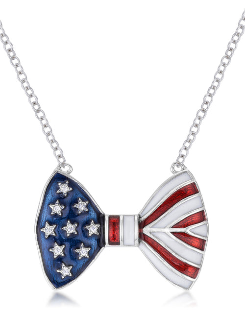 Load image into Gallery viewer, .025 Ct Stars and Stripes Bow Tie Necklace with CZ
