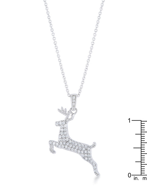 Load image into Gallery viewer, .35 ct CZ Rhodium Reindeer Pave Holiday Pendant
