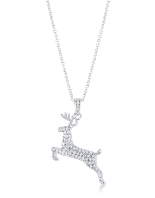 Load image into Gallery viewer, .35 ct CZ Rhodium Reindeer Pave Holiday Pendant
