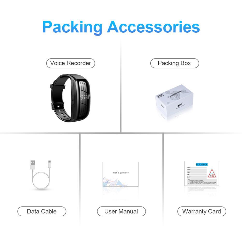 Sports Smart Bracelet Professional Recording Pen HD Noise Reduction Video Recorder Sports Mini Camera Smart Watch black