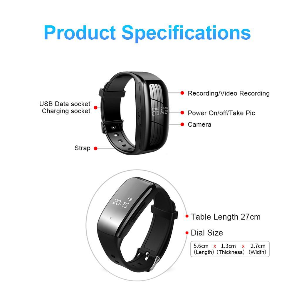 Sports Smart Bracelet Professional Recording Pen HD Noise Reduction Video Recorder Sports Mini Camera Smart Watch black