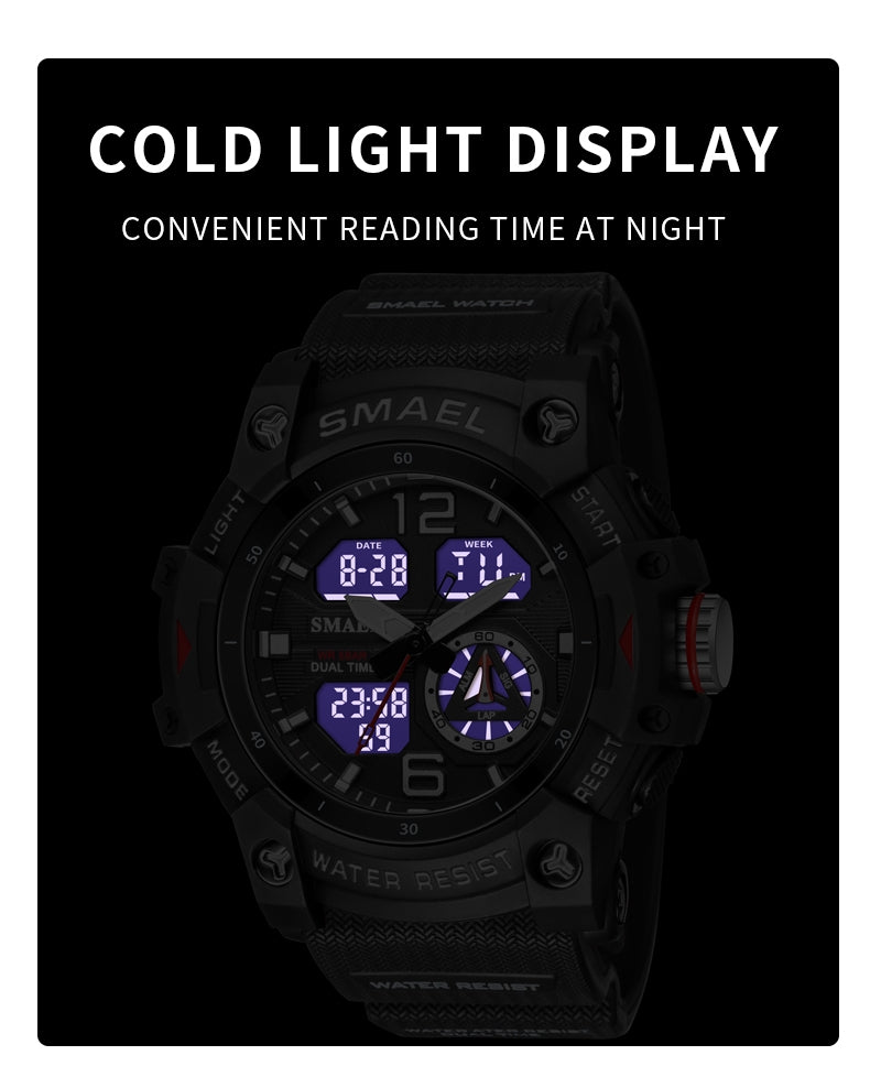 SMAEL Luxury Men Fashion Business Watch Led Digital Sports Quartz Wristwatch Casual Waterproof Watches Black Gold