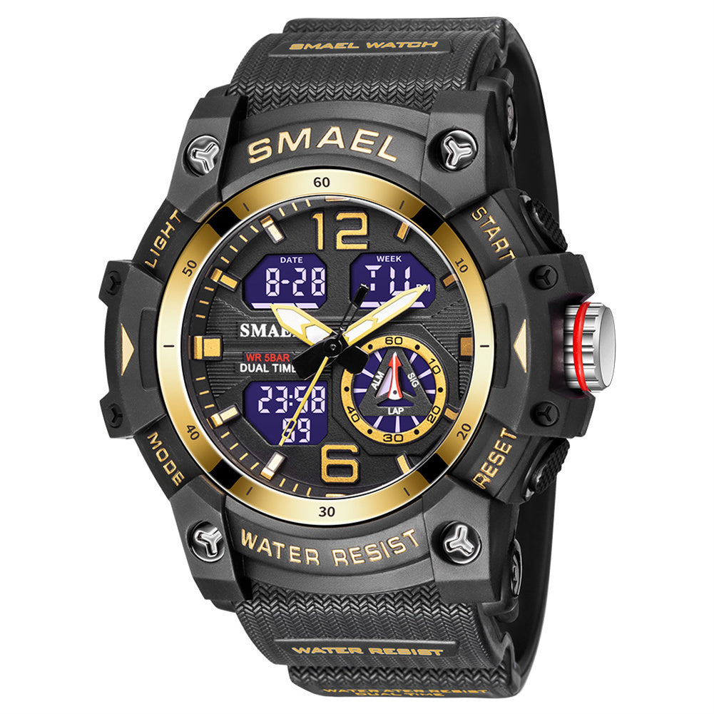 SMAEL Luxury Men Fashion Business Watch Led Digital Sports Quartz Wristwatch Casual Waterproof Watches Black Gold