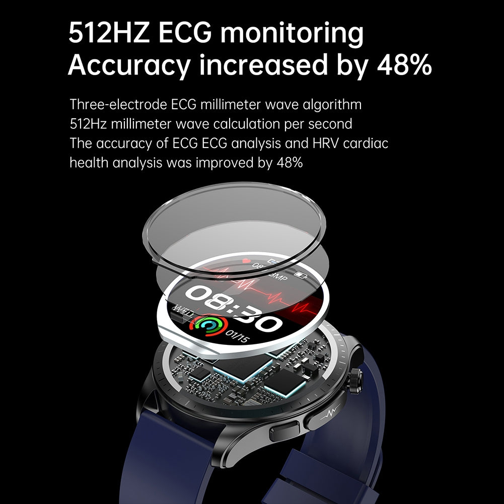 E420 Smart Watch Ecg Ppg Heart Rate Blood Pressure Blood Sugar Health Monitor Waterproof Fitness Bracelet Black Steel