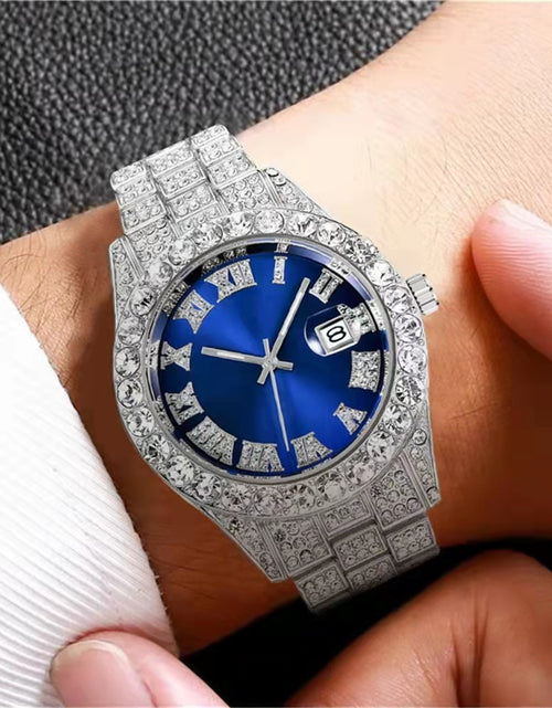Load image into Gallery viewer, Men Wristwatch With Date Stainless Steel 44mm Diamond-set Dial Luxury Large Dial Water Proof Vintage Quartz Wristwatch red silver belt
