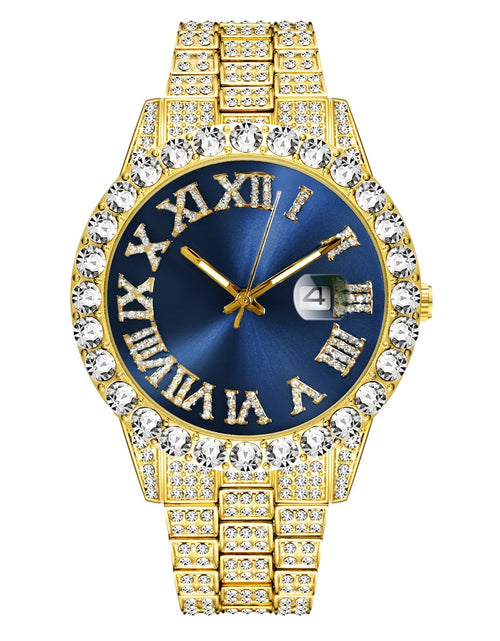 Load image into Gallery viewer, Men Wristwatch With Date Stainless Steel 44mm Diamond-set Dial Luxury Large Dial Water Proof Vintage Quartz Wristwatch red silver belt
