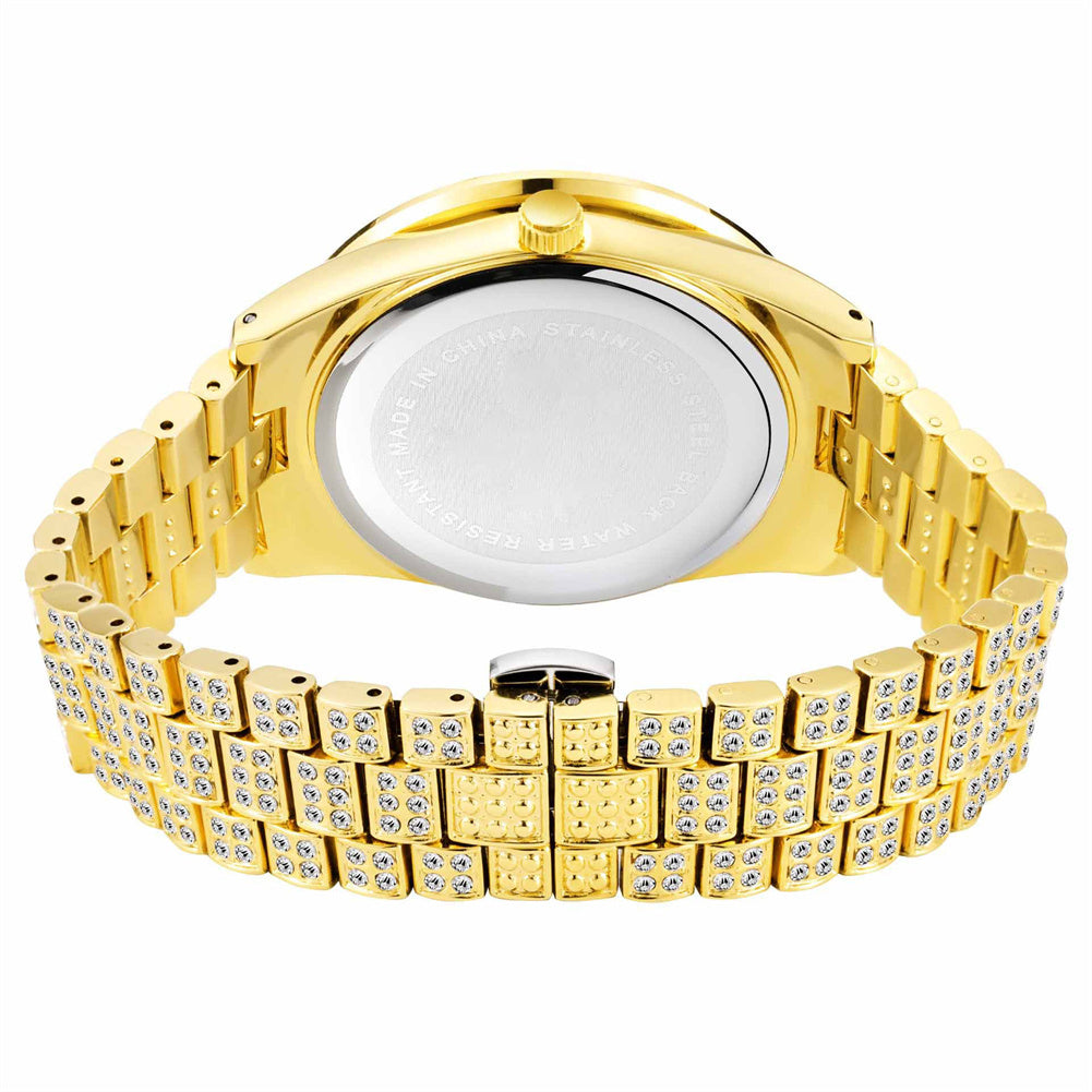Men Wristwatch With Date Stainless Steel 44mm Diamond-set Dial Luxury Large Dial Water Proof Vintage Quartz Wristwatch red silver belt