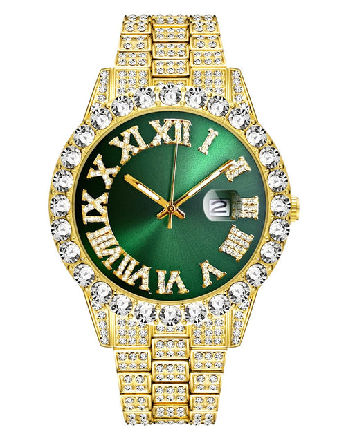 Load image into Gallery viewer, Men Wristwatch With Date Stainless Steel 44mm Diamond-set Dial Luxury Large Dial Water Proof Vintage Quartz Wristwatch red silver belt
