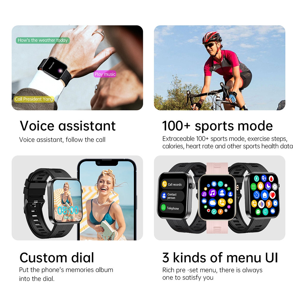 Fw10 Smart Watches 1.96-Inch Full Touch Screen Heart Rate Monitor for Android iOS iPhone Pink