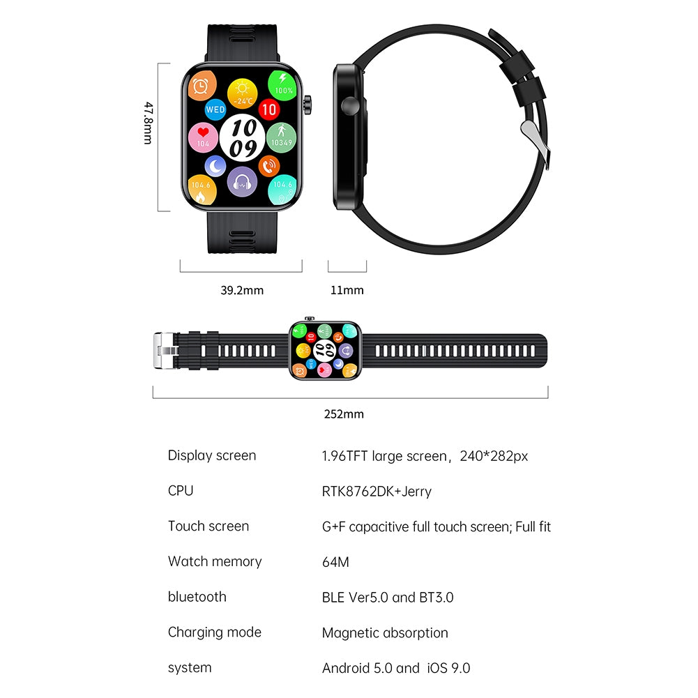 Fw10 Smart Watches 1.96-Inch Full Touch Screen Heart Rate Monitor for Android iOS iPhone Pink